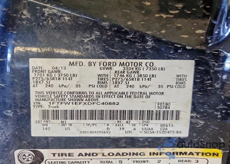 2013 Ford F150 Supercrew z USA, uszkodzony, nr VIN 1FTFW1EFXDFC40882